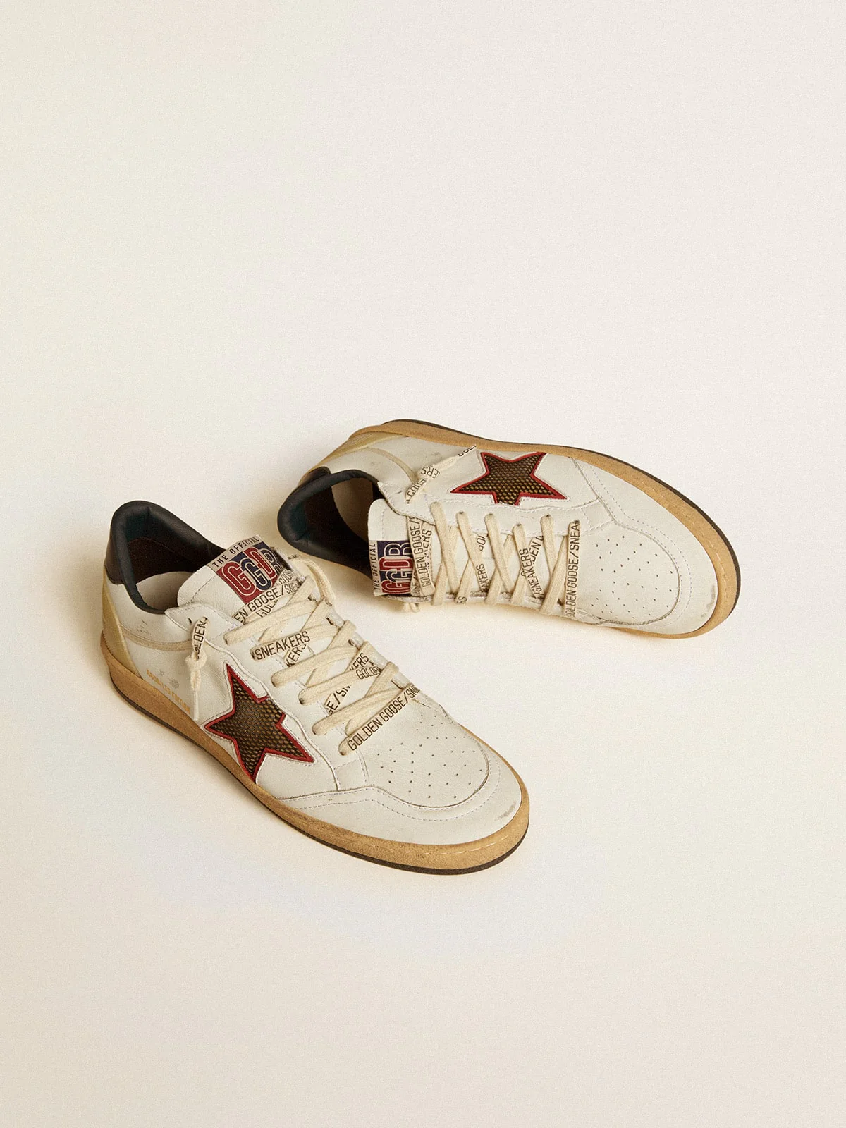 Women | Ball Star Ltd with Mesh Star & Midnight Blue Leather Heel Tab | White x Beige x Blue - Image 5