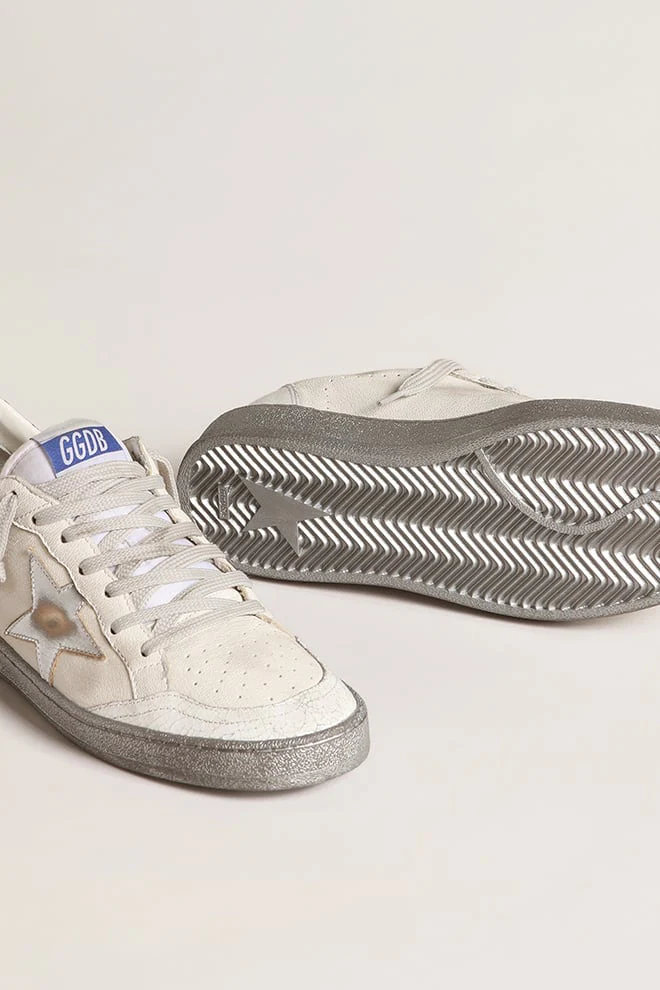 Women | Ball Star Ltd with Silver Glitter Heel Tab & Silver Star | White x Silver - Image 7