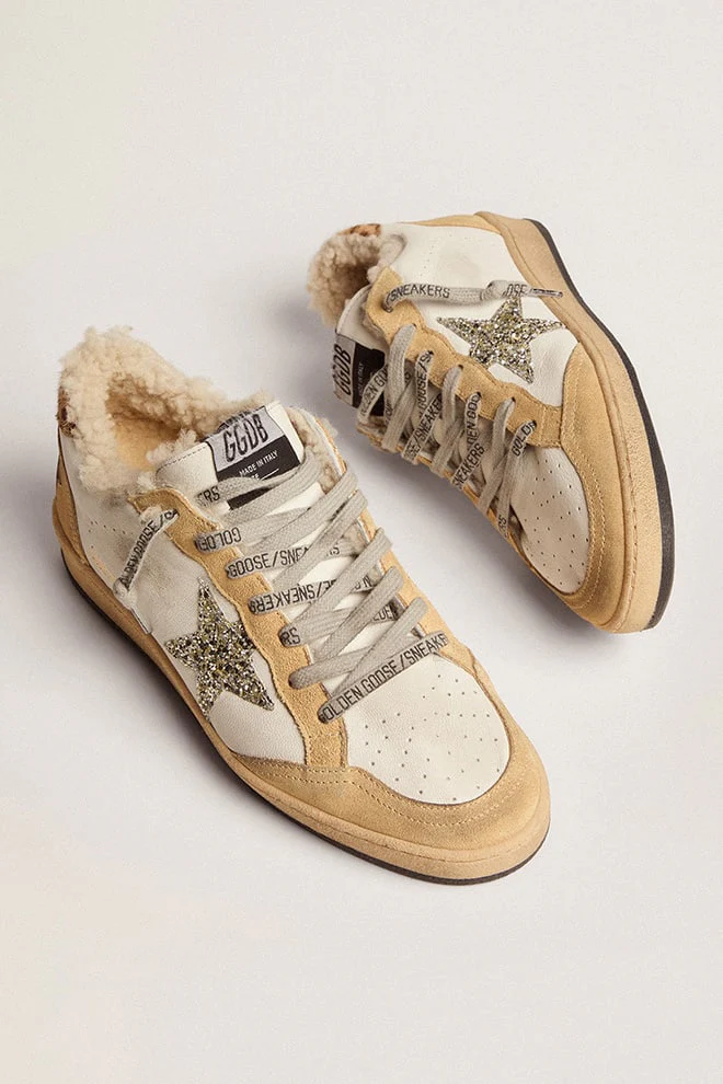 Women | Ball Star Nappa with Glitter Star & Shearling Lining | White x Sand x Platinum x Cream Light Brown Giraffe x Beige - Image 5