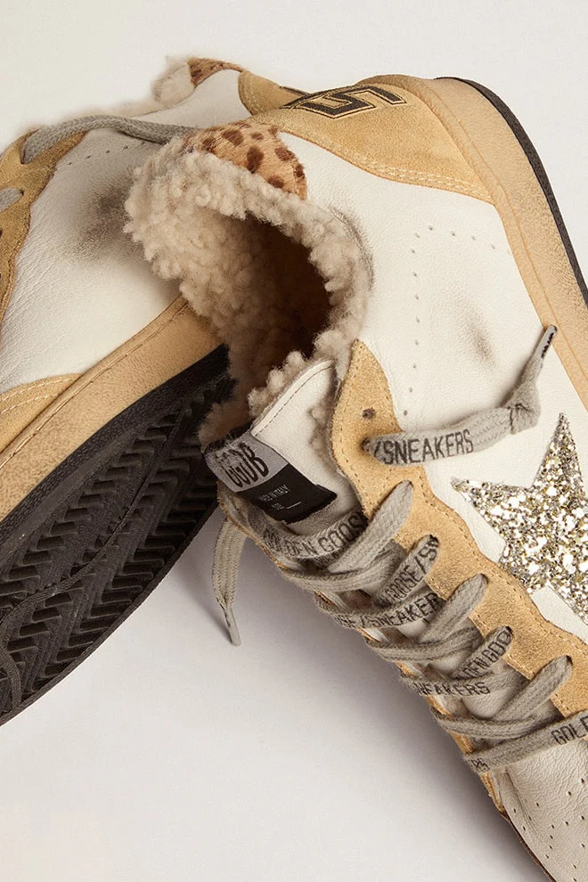 Women | Ball Star Nappa with Glitter Star & Shearling Lining | White x Sand x Platinum x Cream Light Brown Giraffe x Beige - Image 7