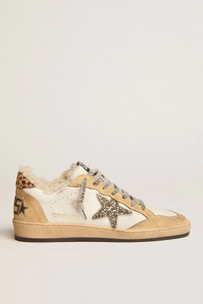 Women | Ball Star Nappa with Glitter Star & Shearling Lining | White x Sand x Platinum x Cream Light Brown Giraffe x Beige - Image 8