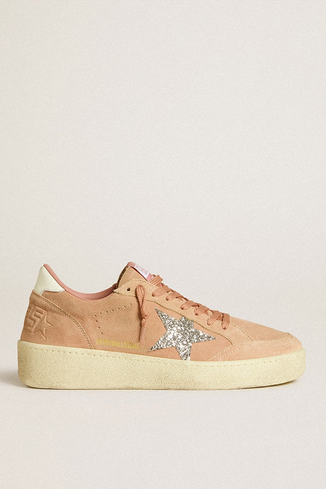 Women | Ball Star Pink Suede with Silver Glitter Star | Pink x Silver x White - Image 2