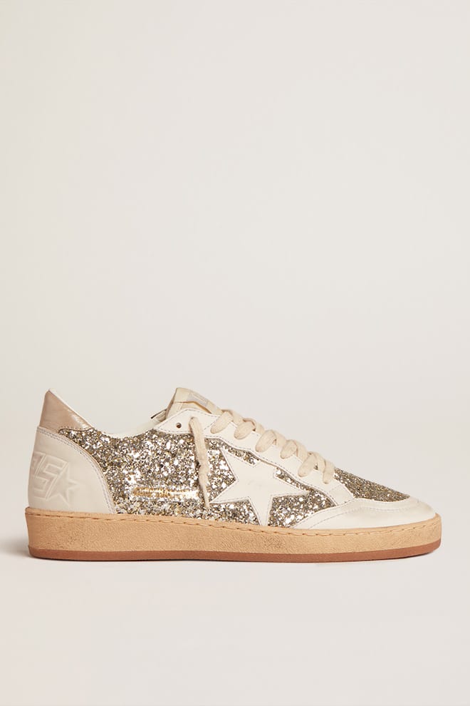 Women | Ball Star Platinum Glitter with White Leather Star & Inserts | Platinum x Milky x White - Image 7