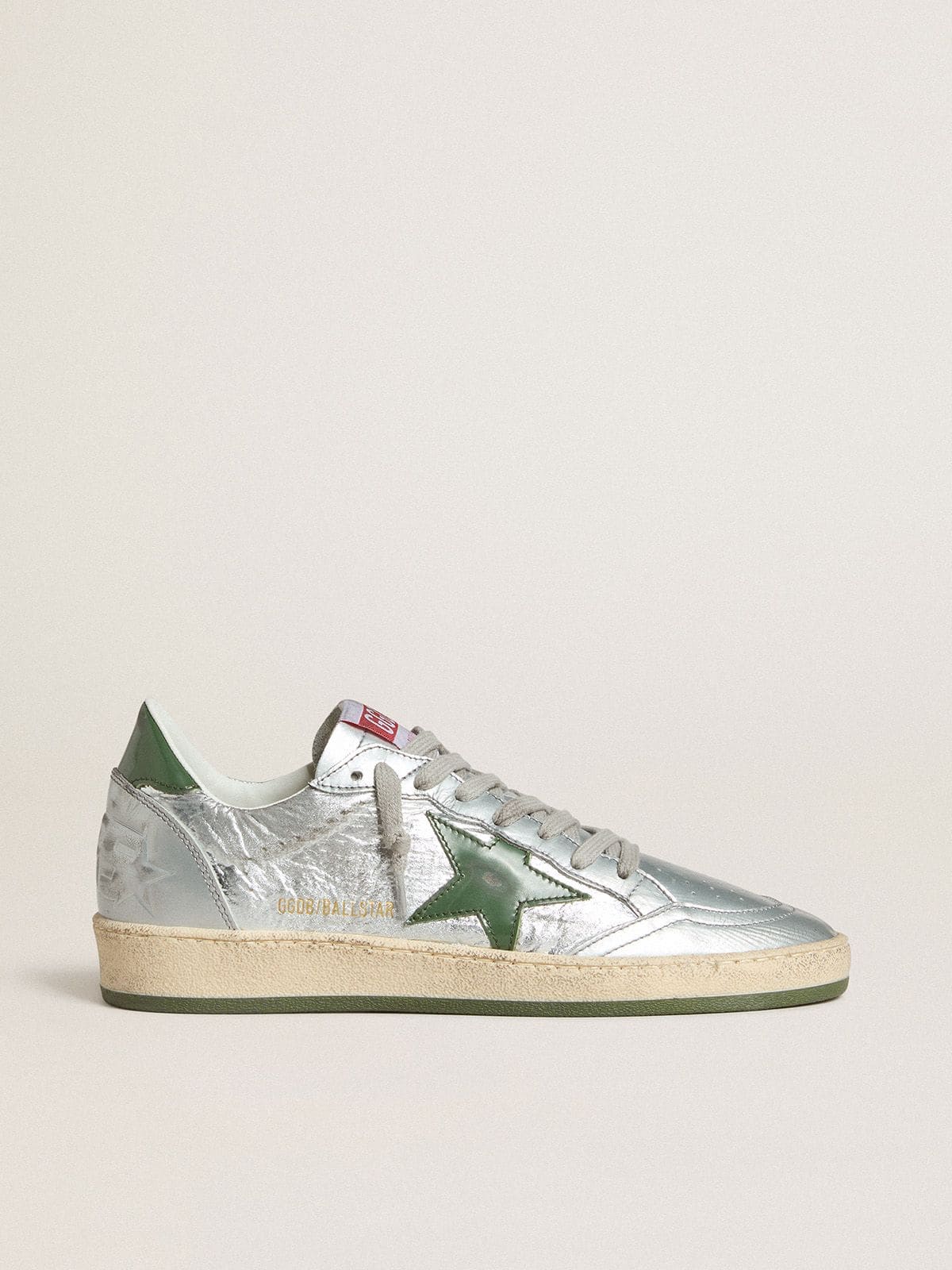 Women | Ball Star Silver Nylon with Green Leather Star & Heel Tab | Silver x Green - Image 6