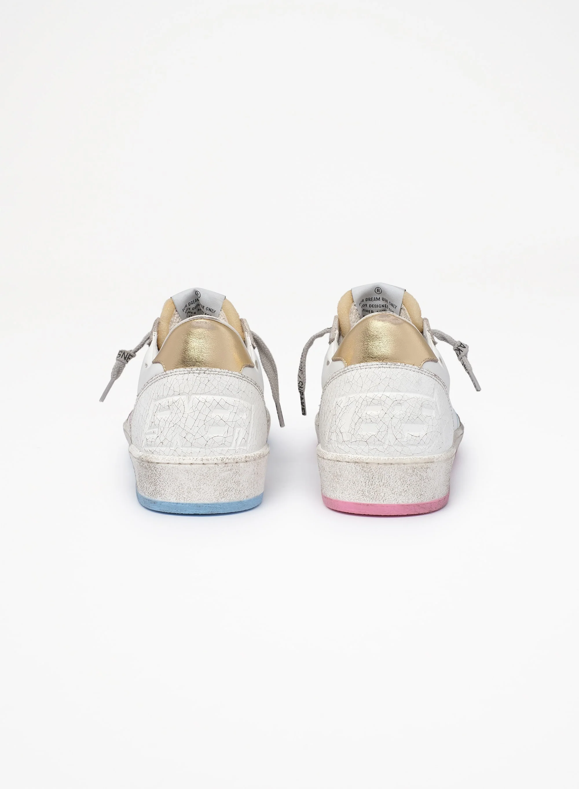 Women | Ball Star Sneakers with Gold Heel Tab & Foam Rubber Tongue | White x Light Bleu Pink x Gold - Image 7