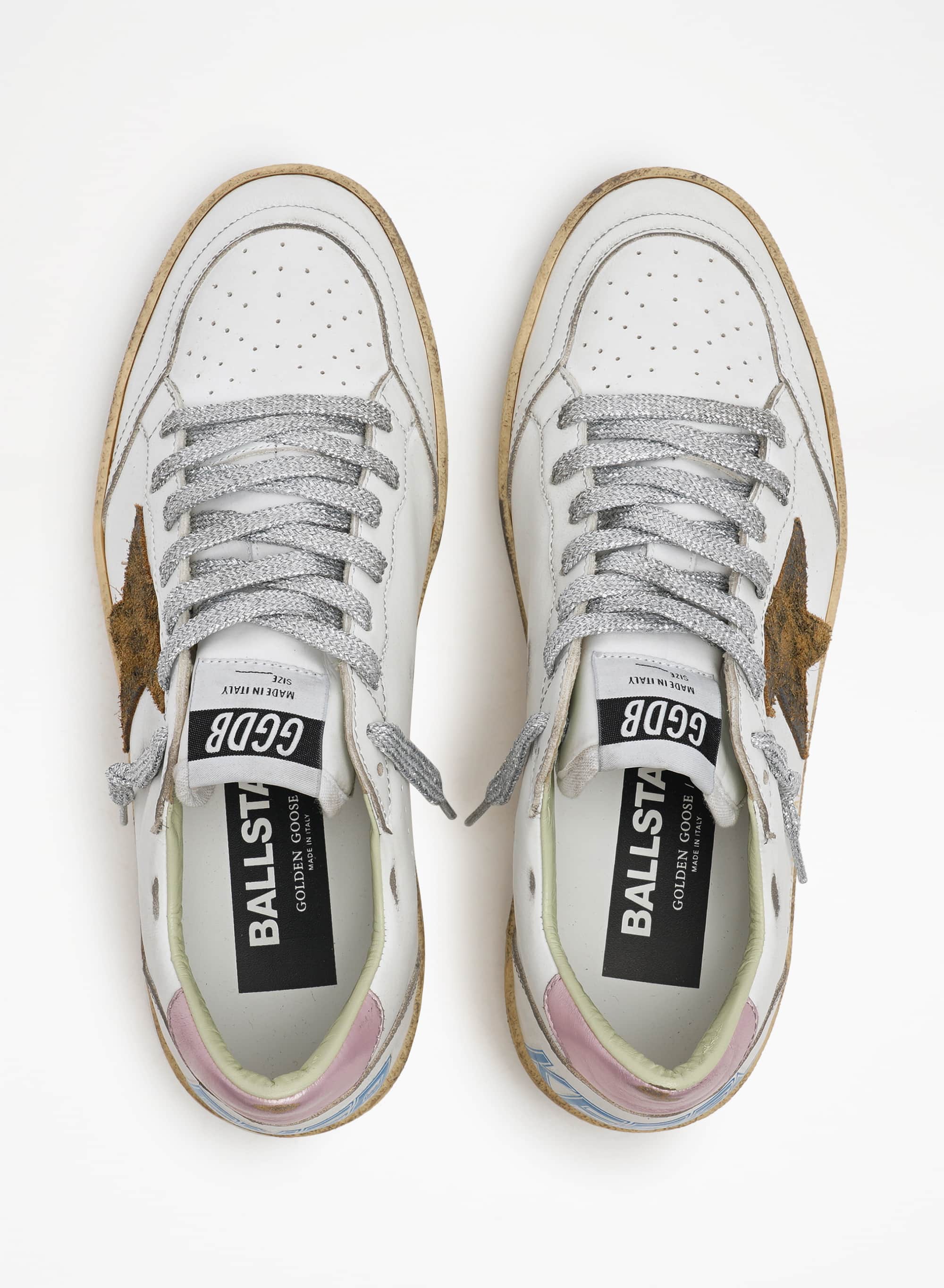 Women | Ball Star Sneakers with Leopard-Print Star & Pink Laminated Leather Heel Tab | White x Beige Brown Black x Salmon - Image 3