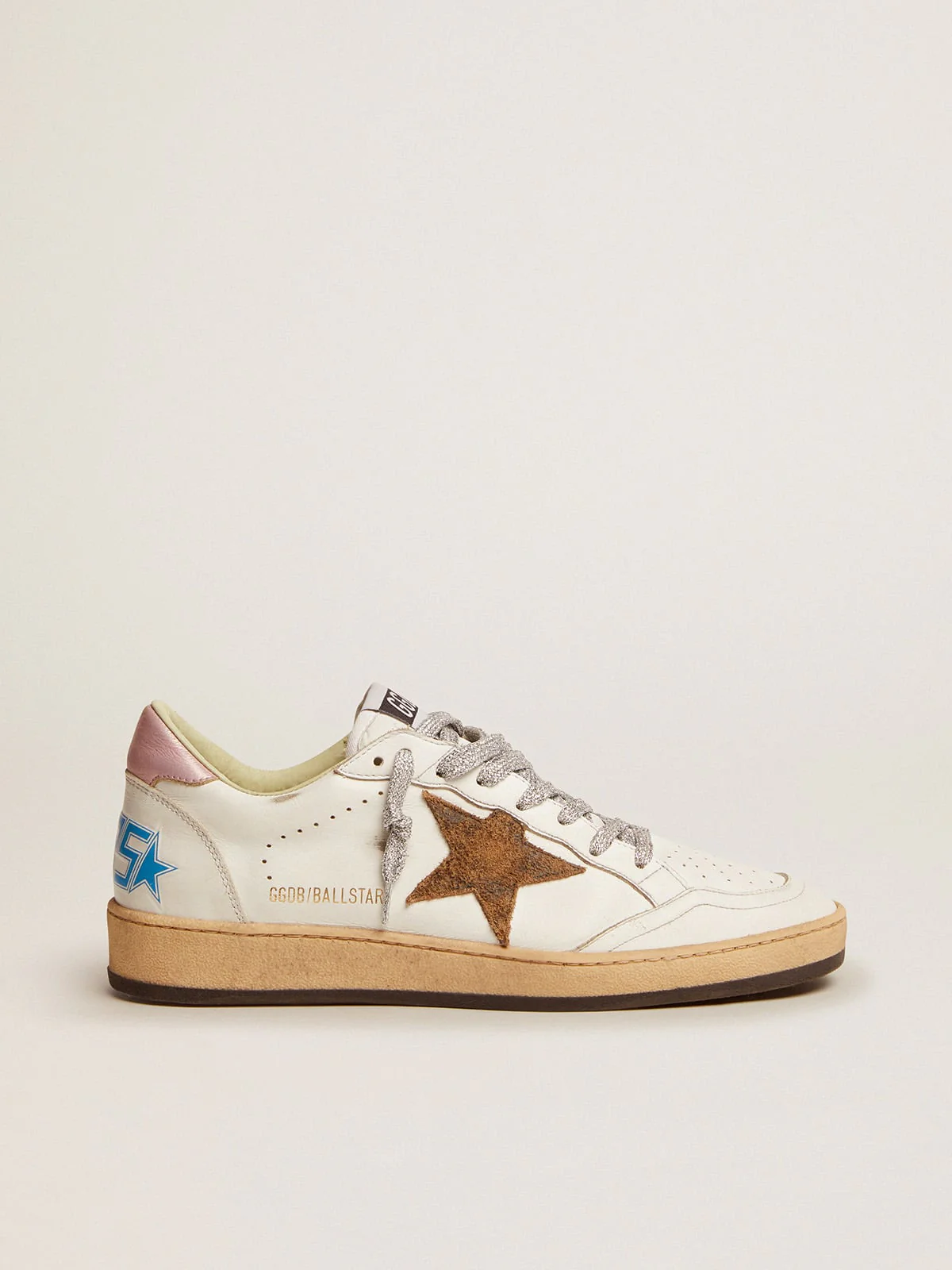 Women | Ball Star Sneakers with Leopard-Print Star & Pink Laminated Leather Heel Tab | White x Beige Brown Black x Salmon - Image 4