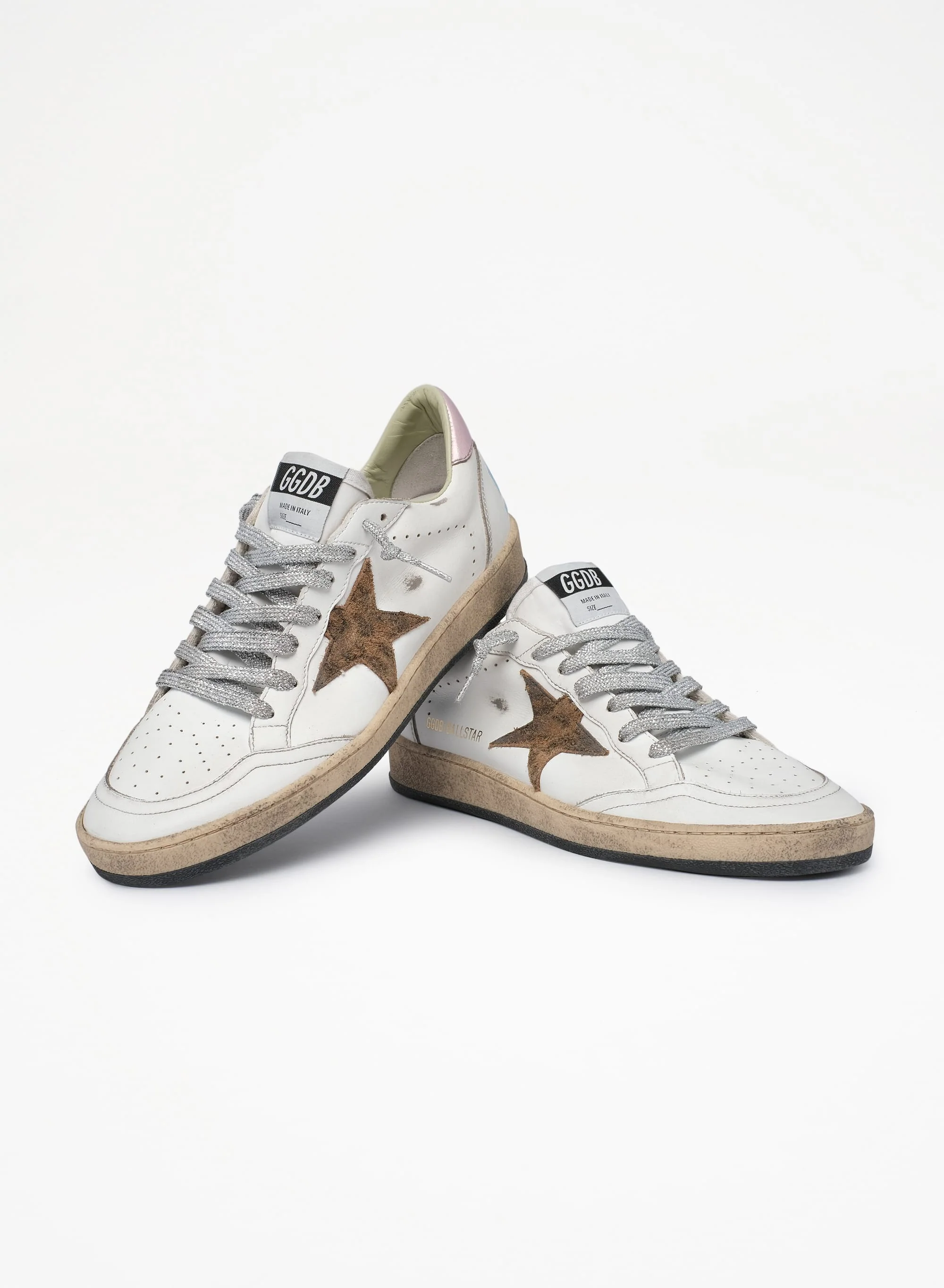 Women | Ball Star Sneakers with Leopard-Print Star & Pink Laminated Leather Heel Tab | White x Beige Brown Black x Salmon - Image 6