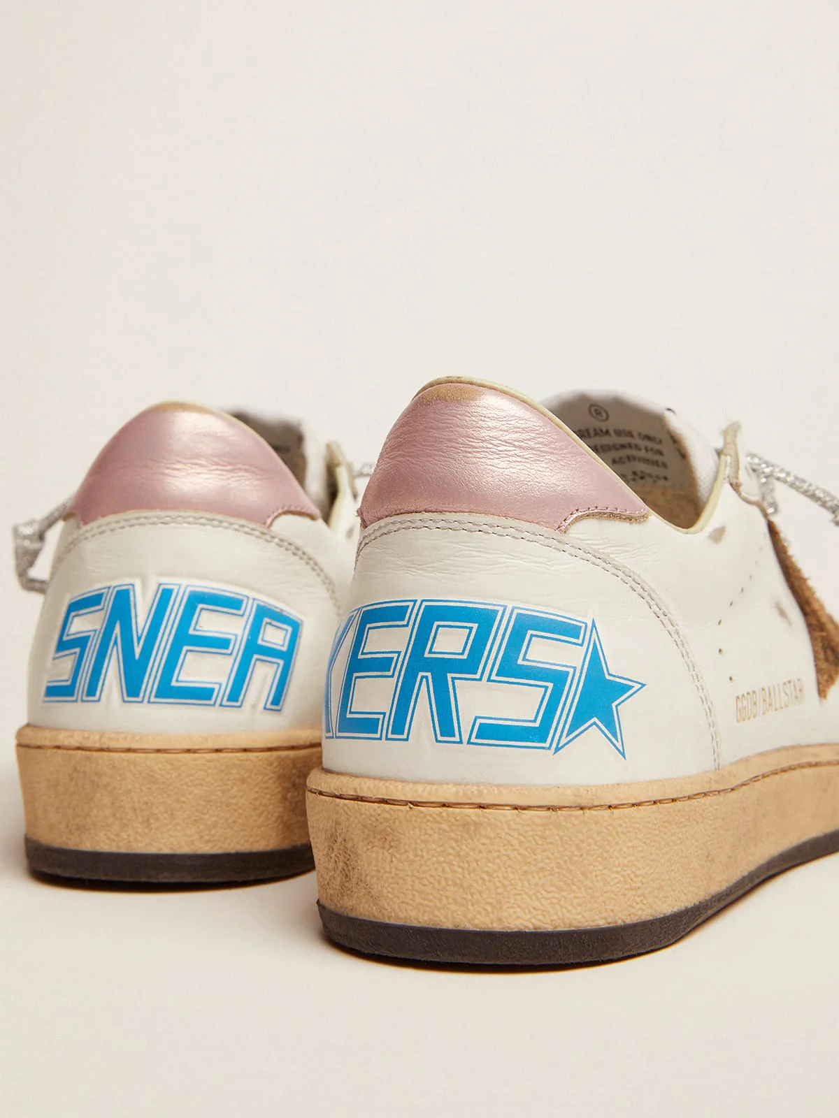 Women | Ball Star Sneakers with Leopard-Print Star & Pink Laminated Leather Heel Tab | White x Beige Brown Black x Salmon - Image 7
