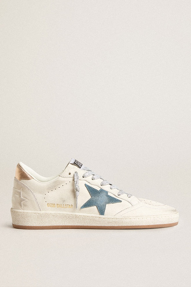 Women | Ball Star White Leather with Light Blue Star & Laminated Heel Tab | White x Smoke Blue x Peach - Image 3