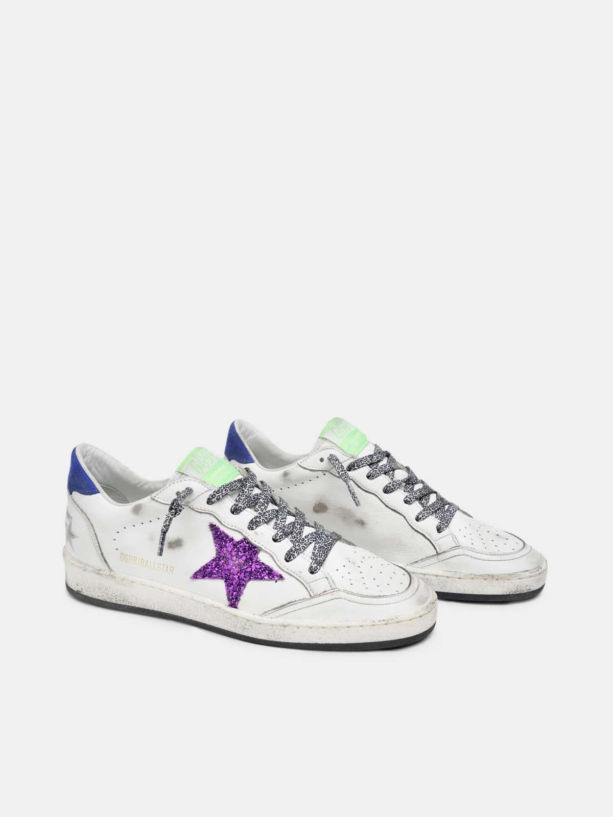 Women | Ball Star White Nappa Leather with Purple Glitter Star & Blue Heel Tab | White x Purple x Blue - Image 2