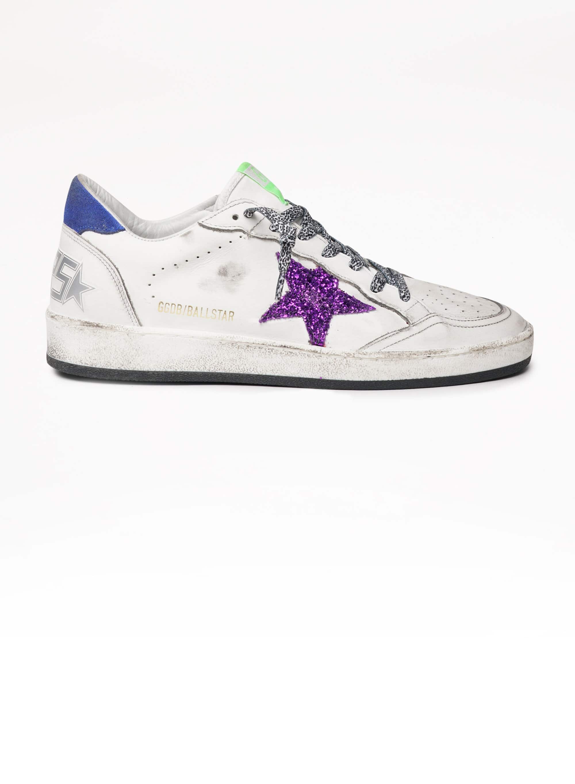 Women | Ball Star White Nappa Leather with Purple Glitter Star & Blue Heel Tab | White x Purple x Blue - Image 5