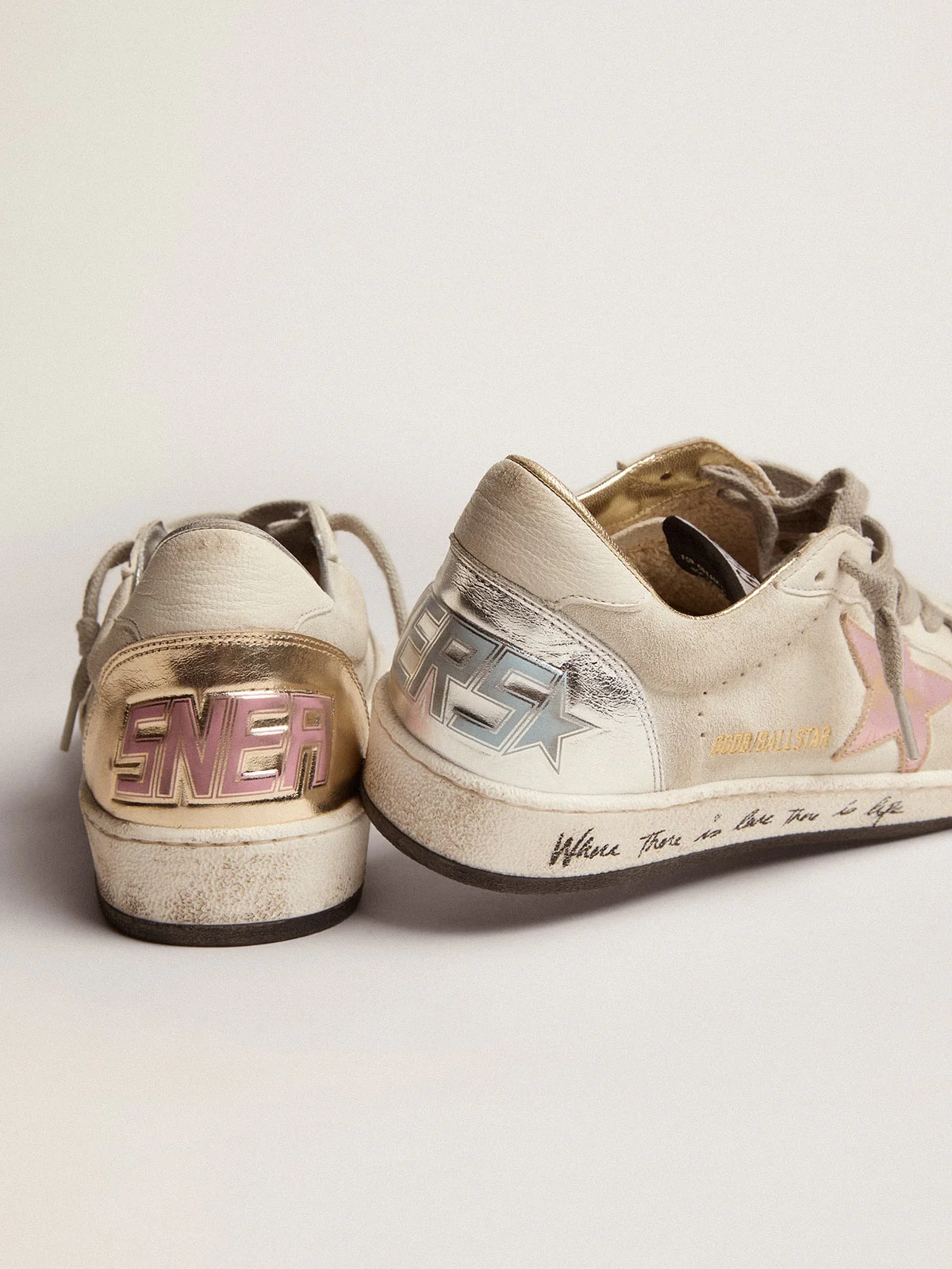 Women | Ball Star White Suede with Multicolor Inserts | White x Silver x Gold x Salmon Pink x Light Blue - Image 4