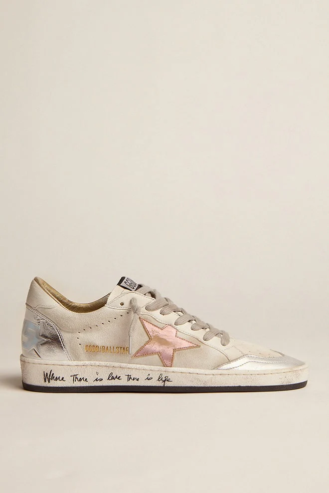 Women | Ball Star White Suede with Multicolor Inserts | White x Silver x Gold x Salmon Pink x Light Blue - Image 5