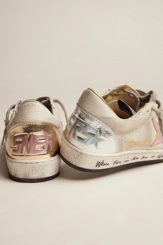 Women | Ball Star White Suede with Multicolor Inserts | White x Silver x Gold x Salmon Pink x Light Blue - Image 9
