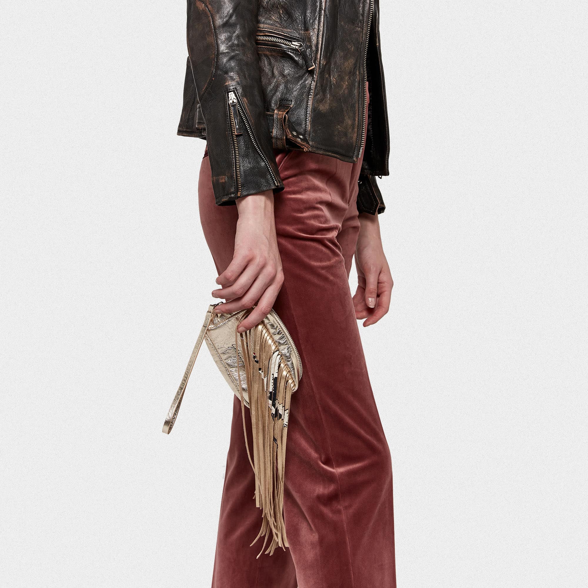 Women | Beauty Bag Laminated Leather with Fringe - Image 5