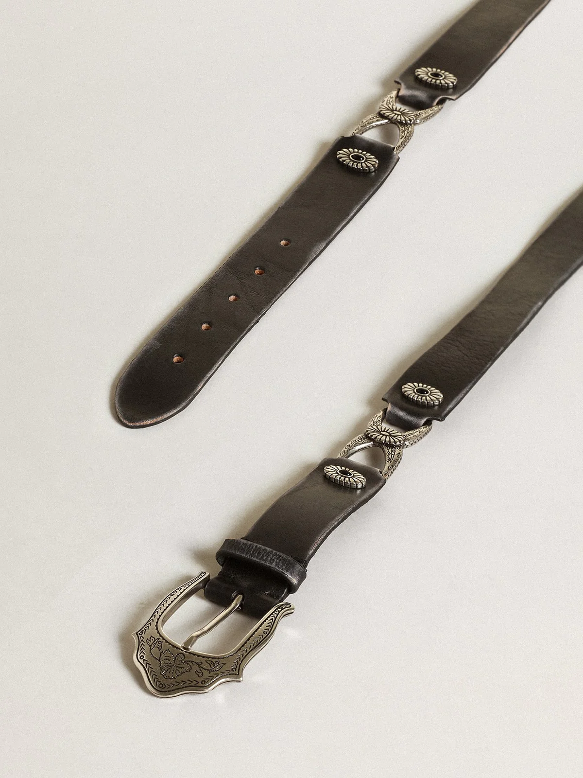 Women | Belt Black Leather with Silver Decorations | Black - Image 10