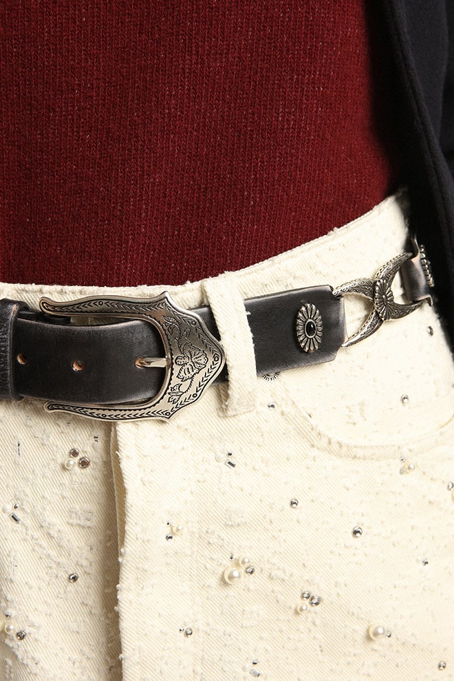 Women | Belt Black Leather with Silver Decorations | Black - Image 9