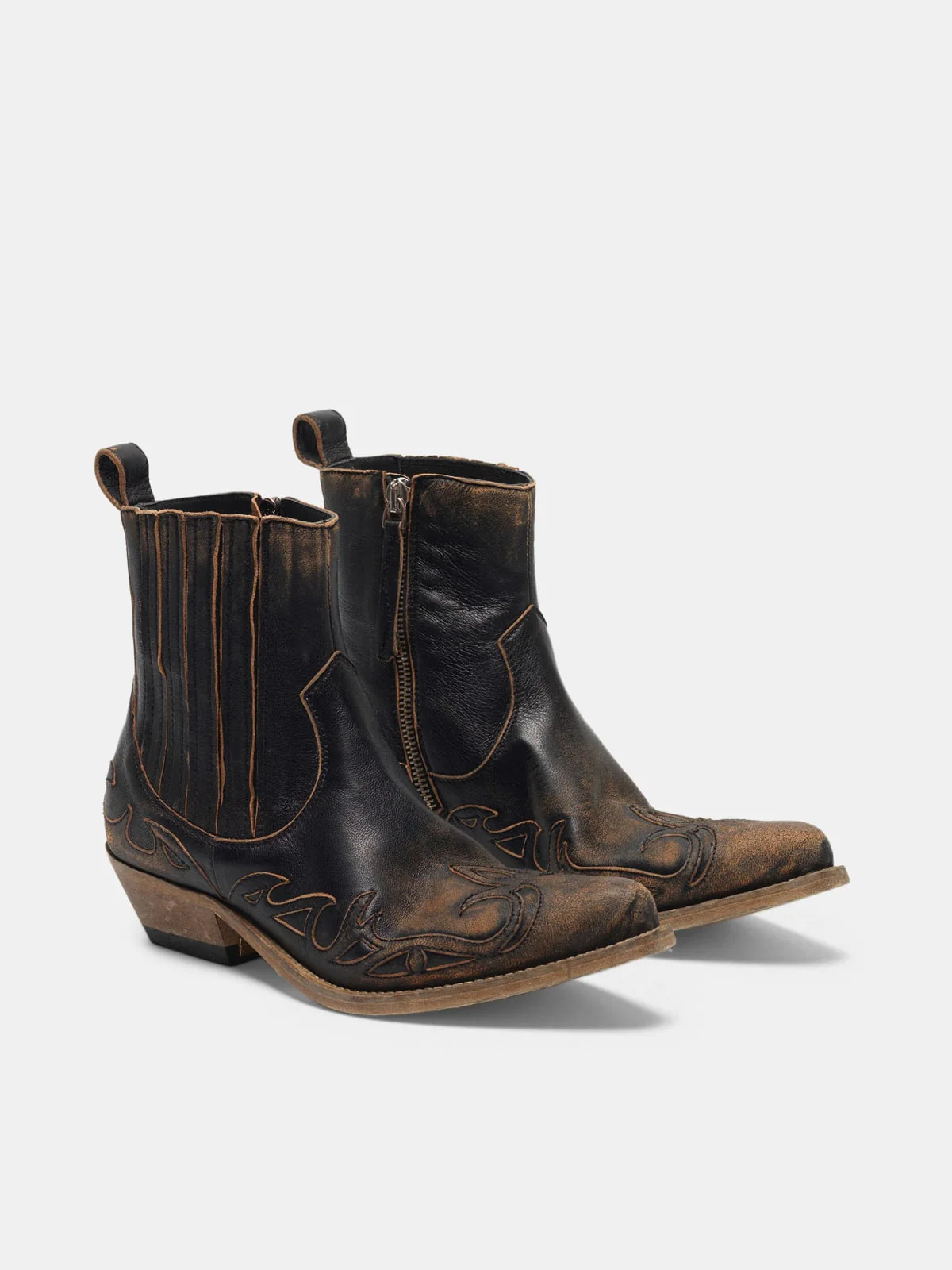 Women | Black Aged-Leather Santiago Ankle Boots - Image 8