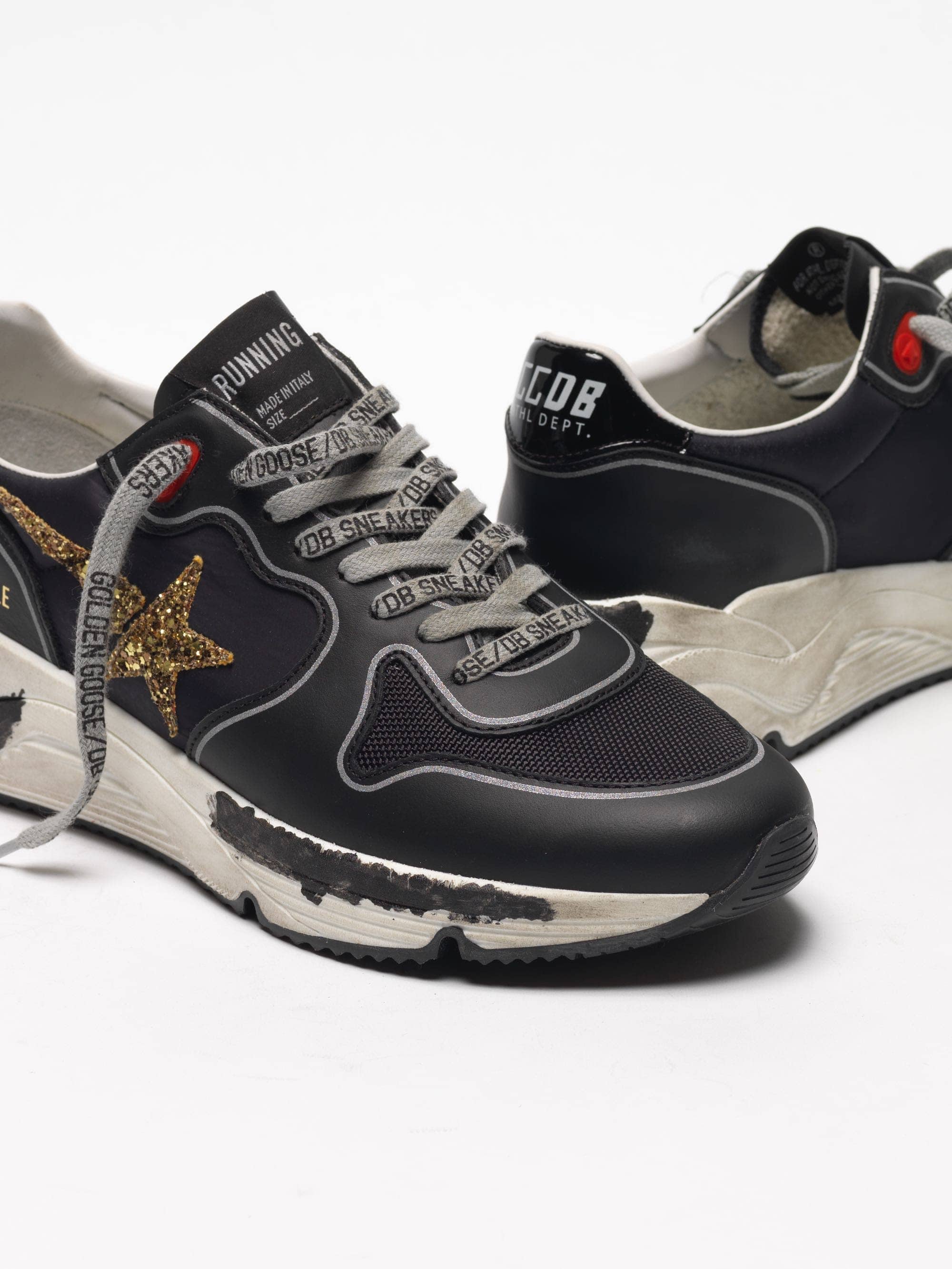 Women | Black Running Sole Sneakers with Glittery Gold Star - Image 8