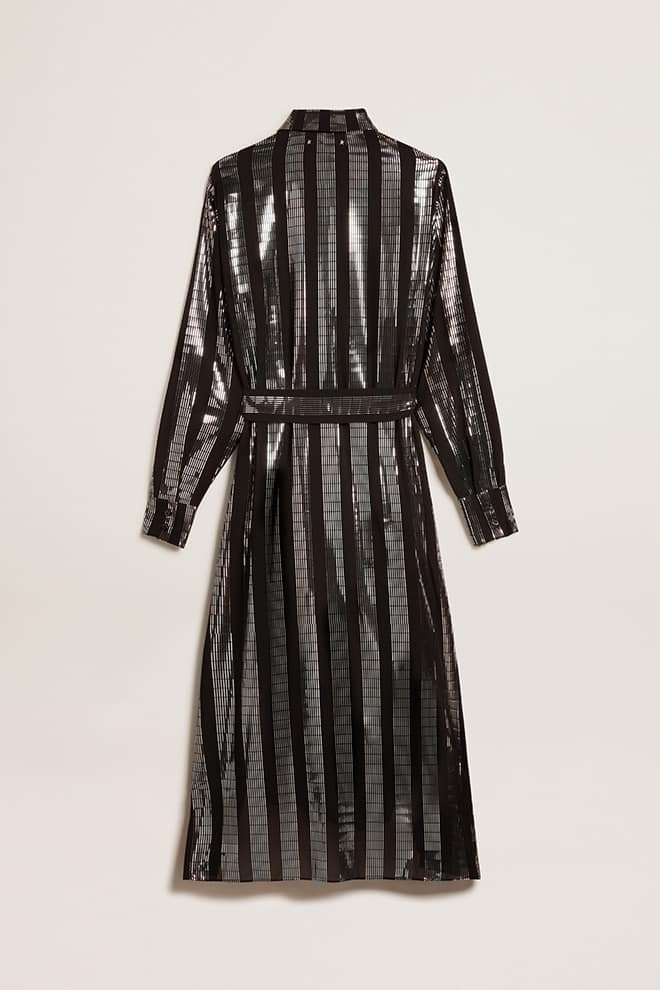 Women | Black Shirt Dress with Metallic Appliqués | Black - Image 5