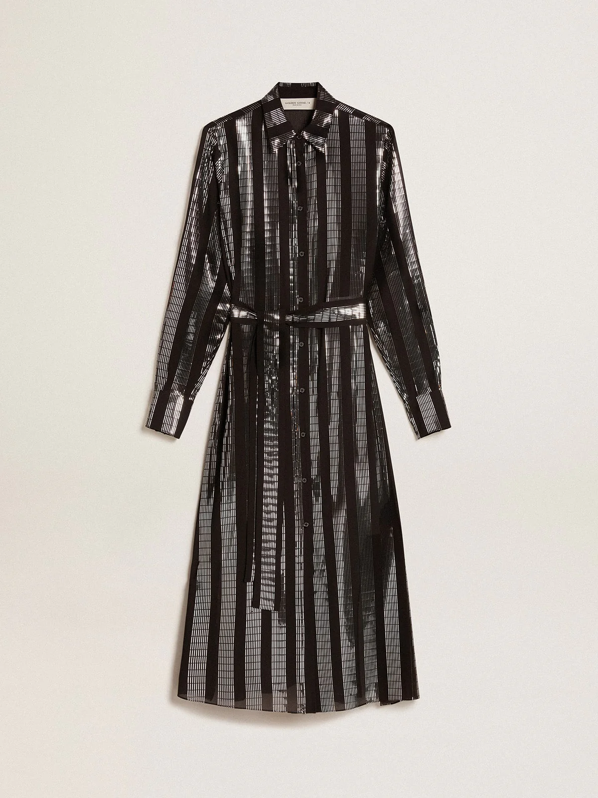 Women | Black Shirt Dress with Metallic Appliqués | Black - Image 6