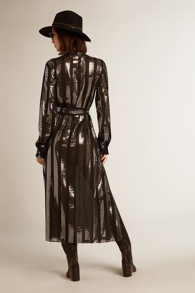 Women | Black Shirt Dress with Metallic Appliqués | Black - Image 7