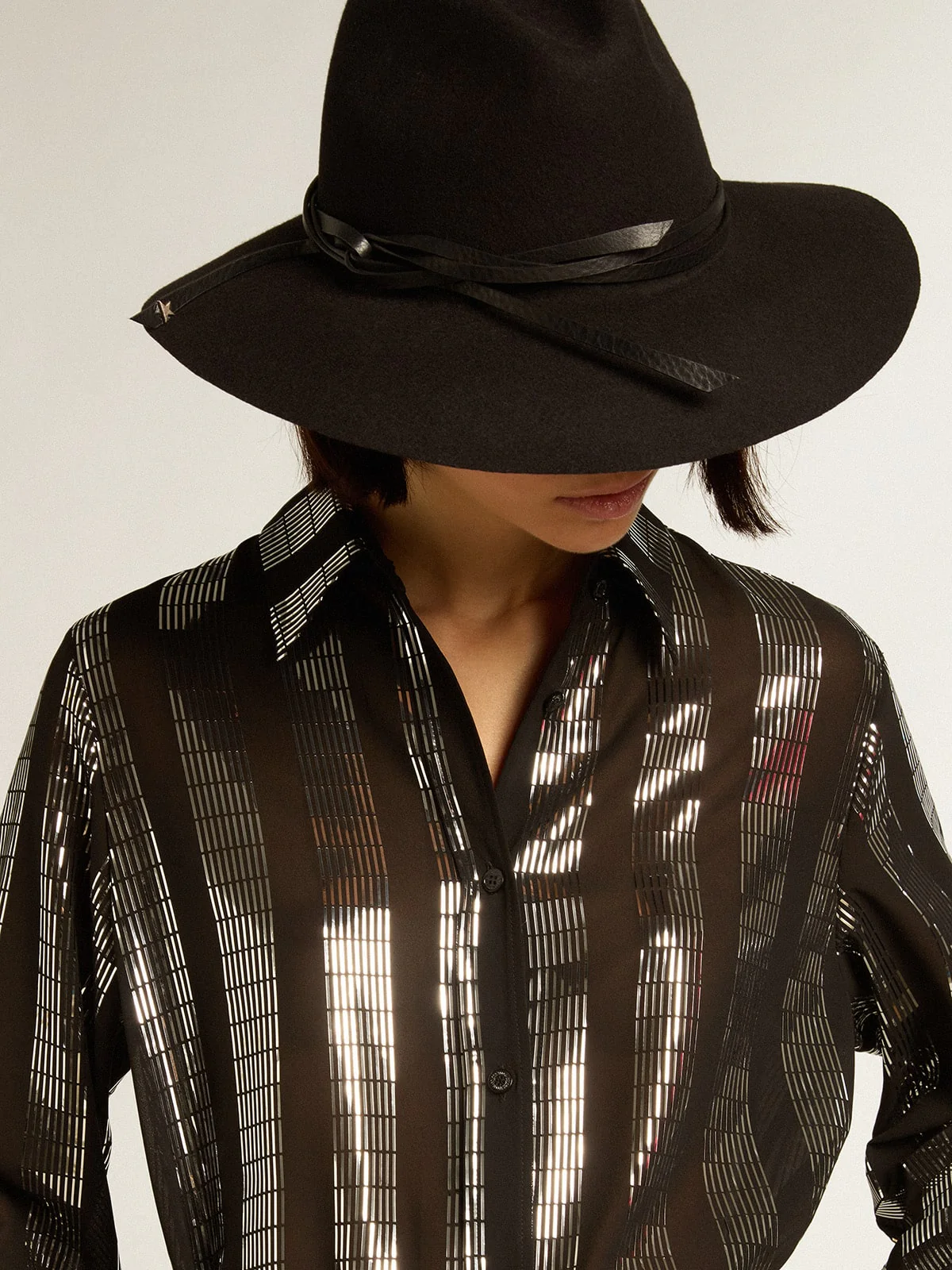 Women | Black Shirt Dress with Metallic Appliqués | Black - Image 9