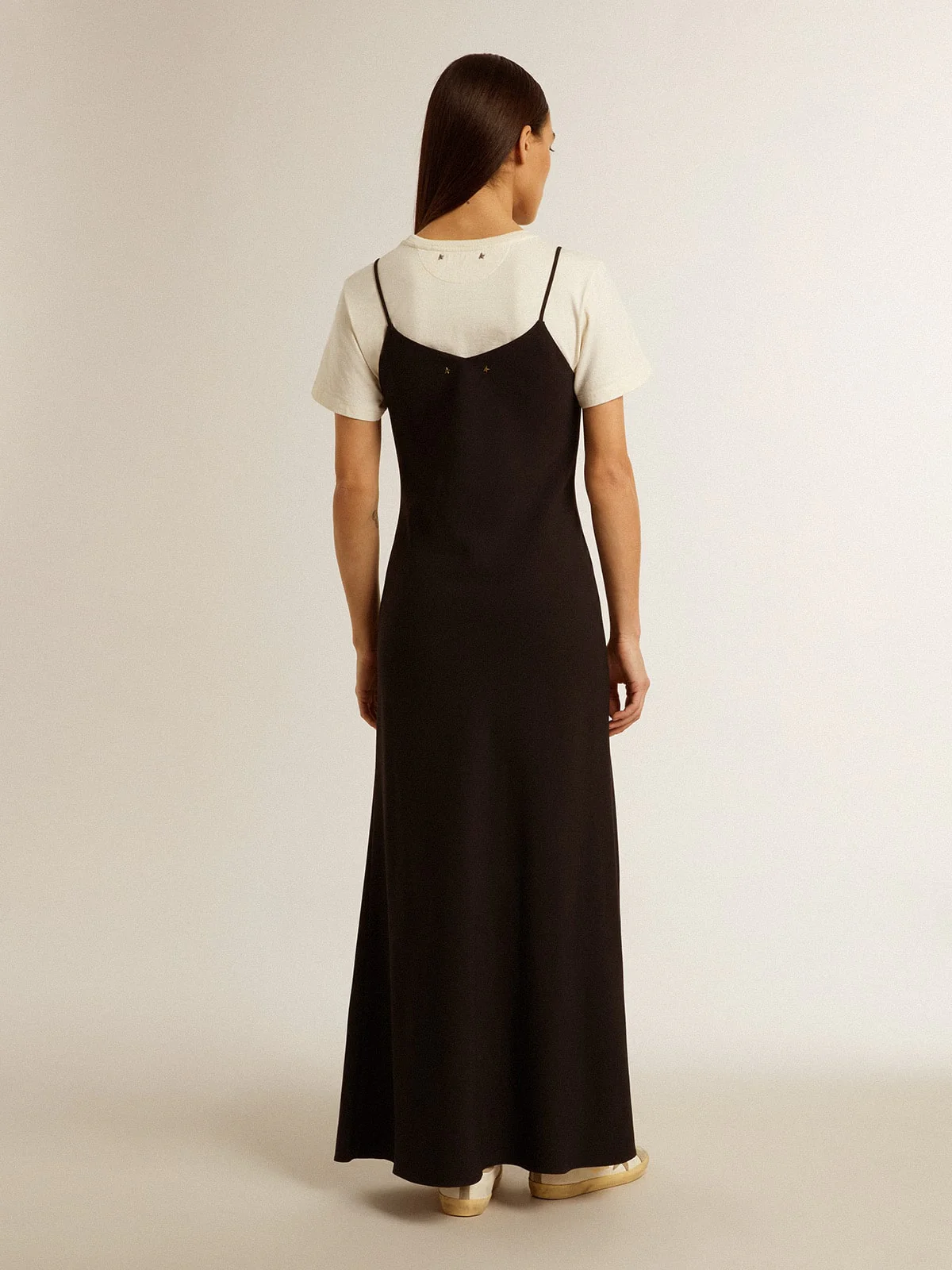 Women | Black Slip Dress with Embroidery | Polar Night - Image 2