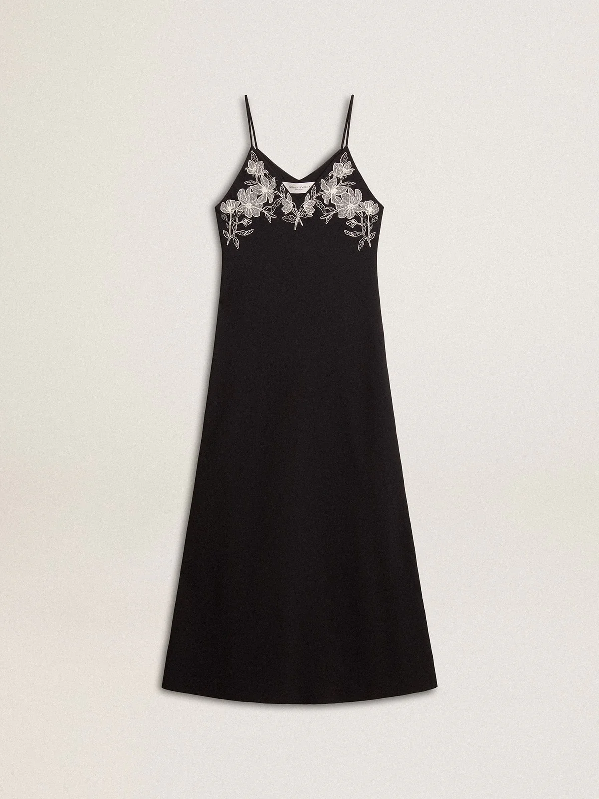 Women | Black Slip Dress with Embroidery | Polar Night - Image 4