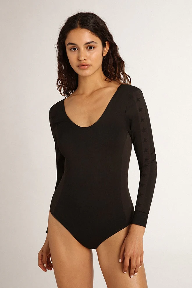 Women | Black Star Collection Body with Black Stars On The Arms | Black x Dark Grey - Image 6