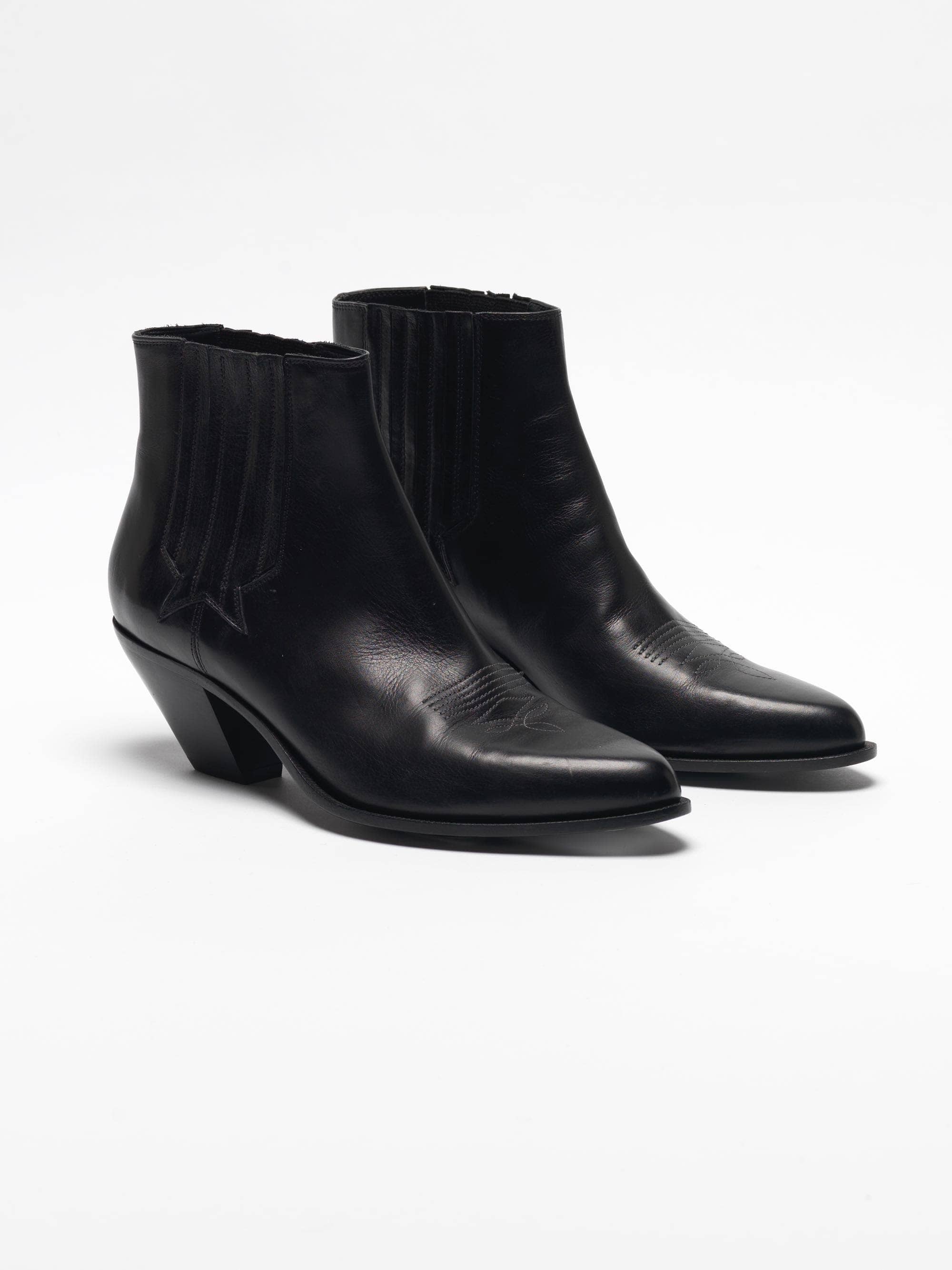 Women | Black Sunset Flowers Ankle Boots with Cowboy-Style Decoration - Image 8