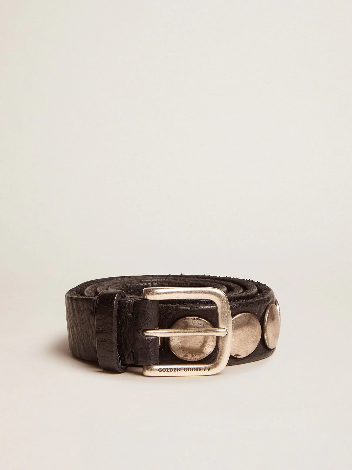 Women | Black Trinidad Belt Washed Leather with Silver Studs | Black - Image 2