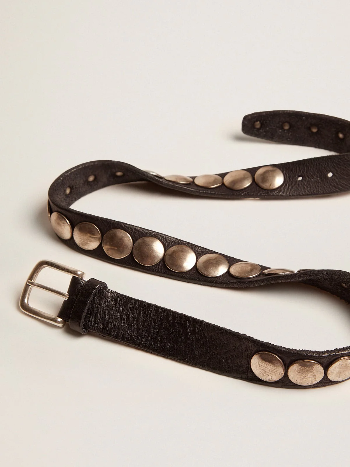 Women | Black Trinidad Belt Washed Leather with Silver Studs | Black - Image 8