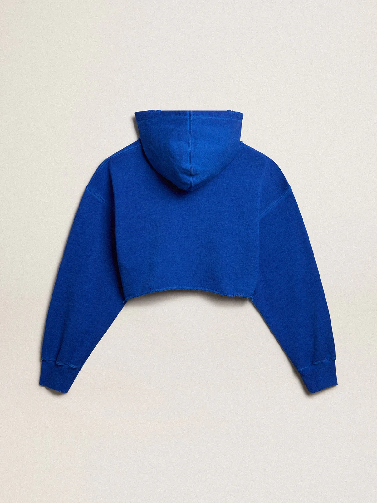 Women | Blue Cropped Sweatshirt with Zip Fastening & Hood | Mazarine Blue x Heritage White - Image 3