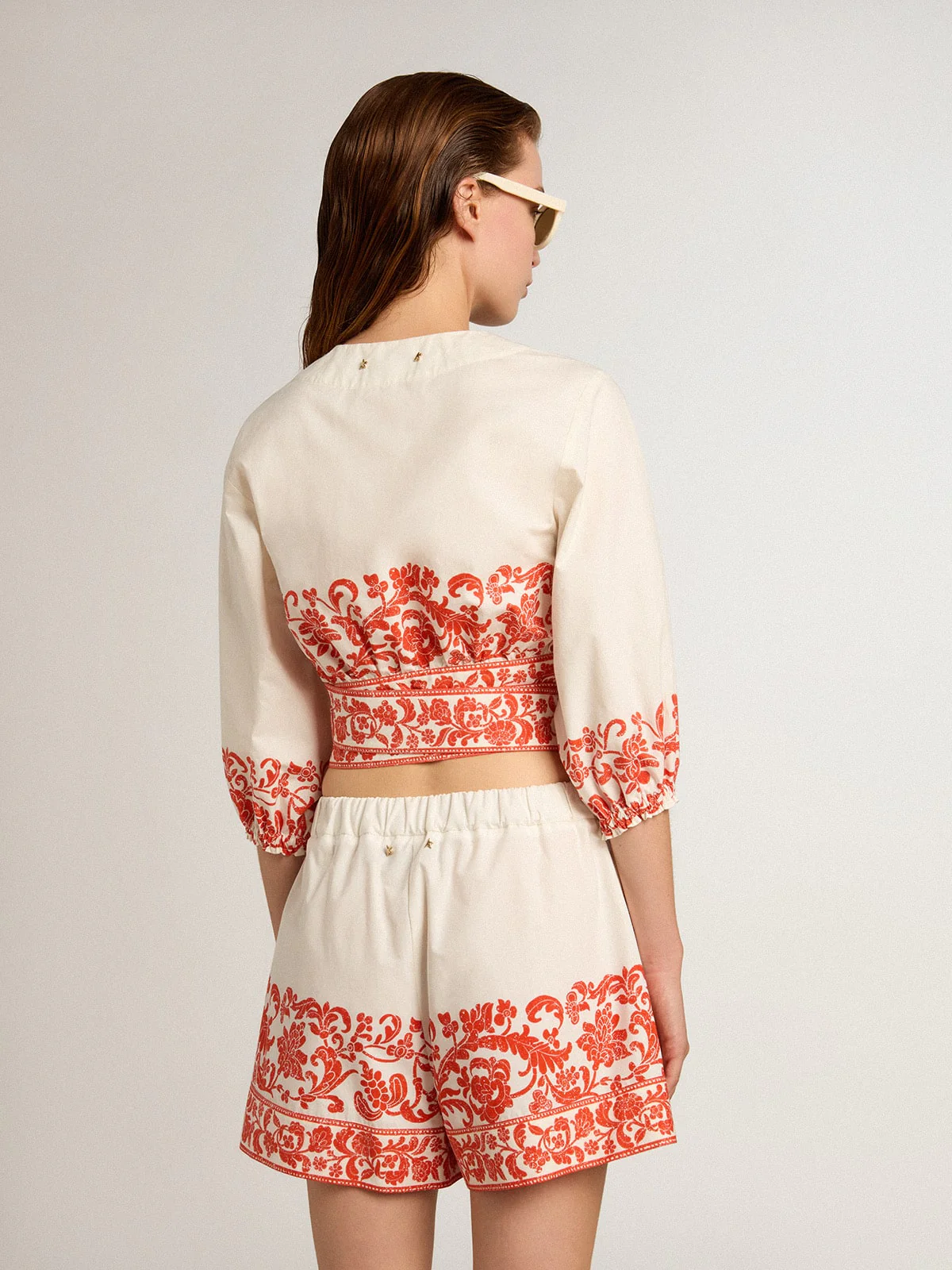 Women | Cotton Crop Top with Seasonal Print | White x Summer Fig - Image 3