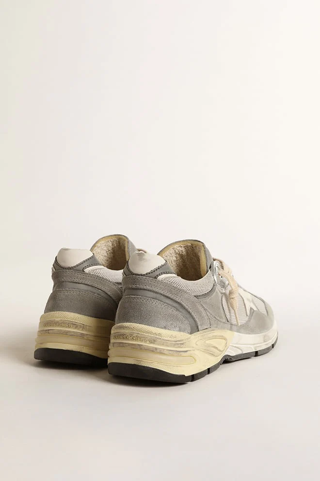 Women | Dad-Star Suede & Silver Mesh with White Leather Star & Heel Tab | Grey x Silver x White - Image 5