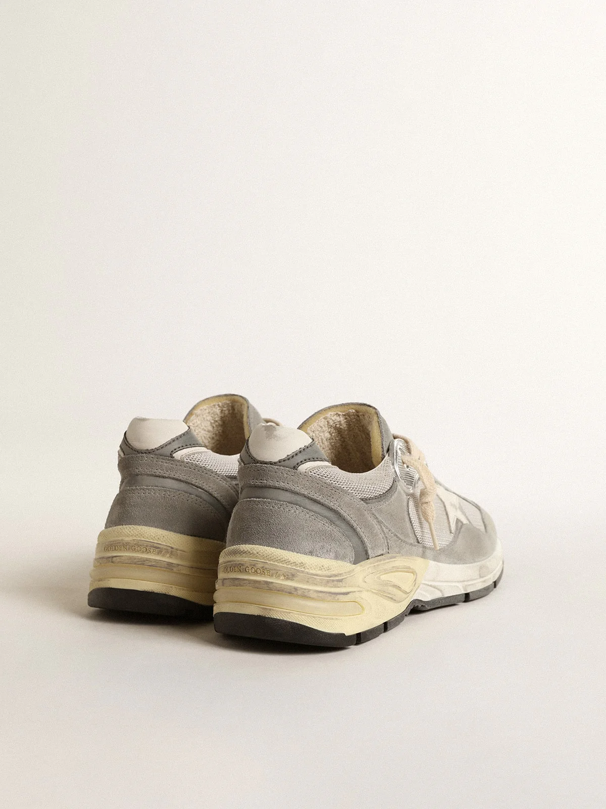 Women | Dad-Star Suede & Silver Mesh with White Leather Star & Heel Tab | Grey x Silver x White - Image 8