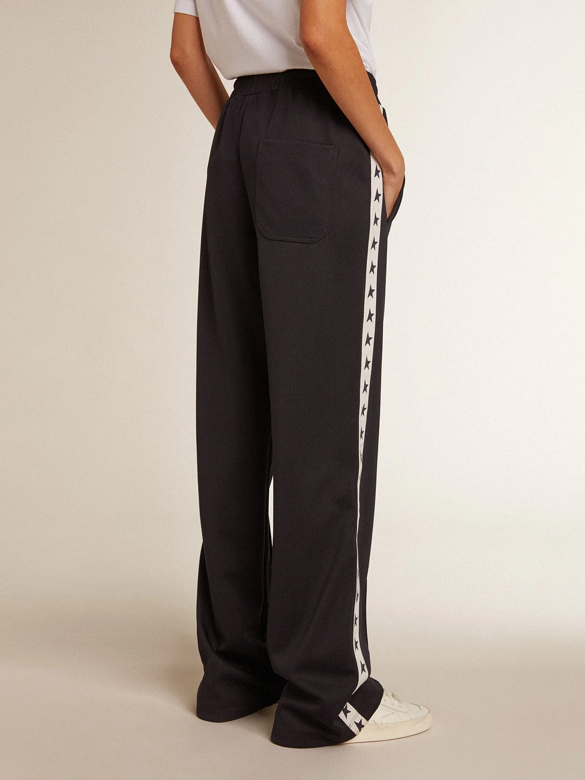 Women | Dark Blue Joggers with White Strip & Contrasting Stars | Dark Blue x White - Image 4