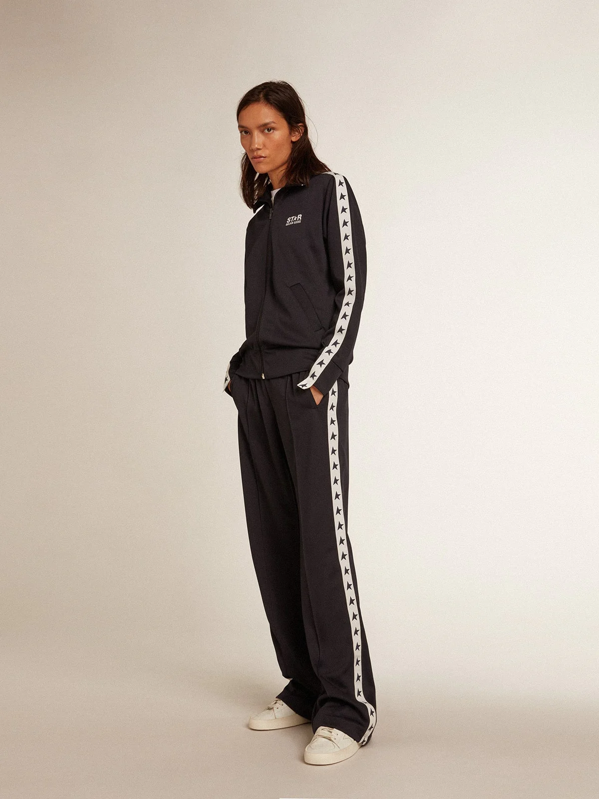 Women | Dark Blue Joggers with White Strip & Contrasting Stars | Dark Blue x White - Image 5