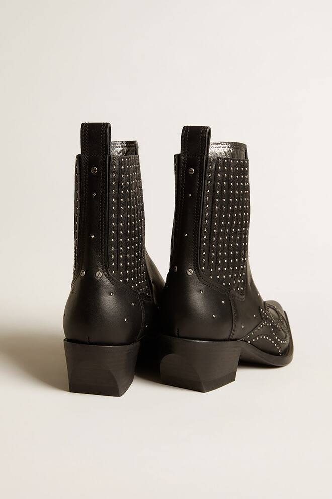 Women | Debbie Wo Ankle Boot Black Leather with Studs | Black - Image 4