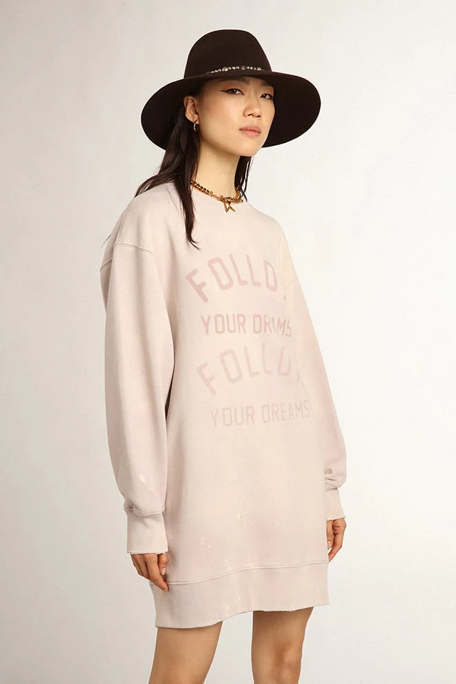Women | Distressed-Finish Pale Pink Sweatshirt Dress | Shadow Gray - Image 10
