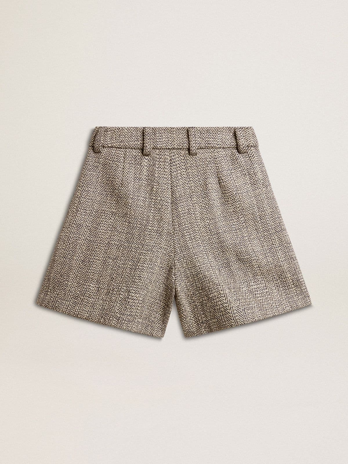 Women | Ecru Brown Shorts Herringbone Wool | Midnight x Ecru - Image 11