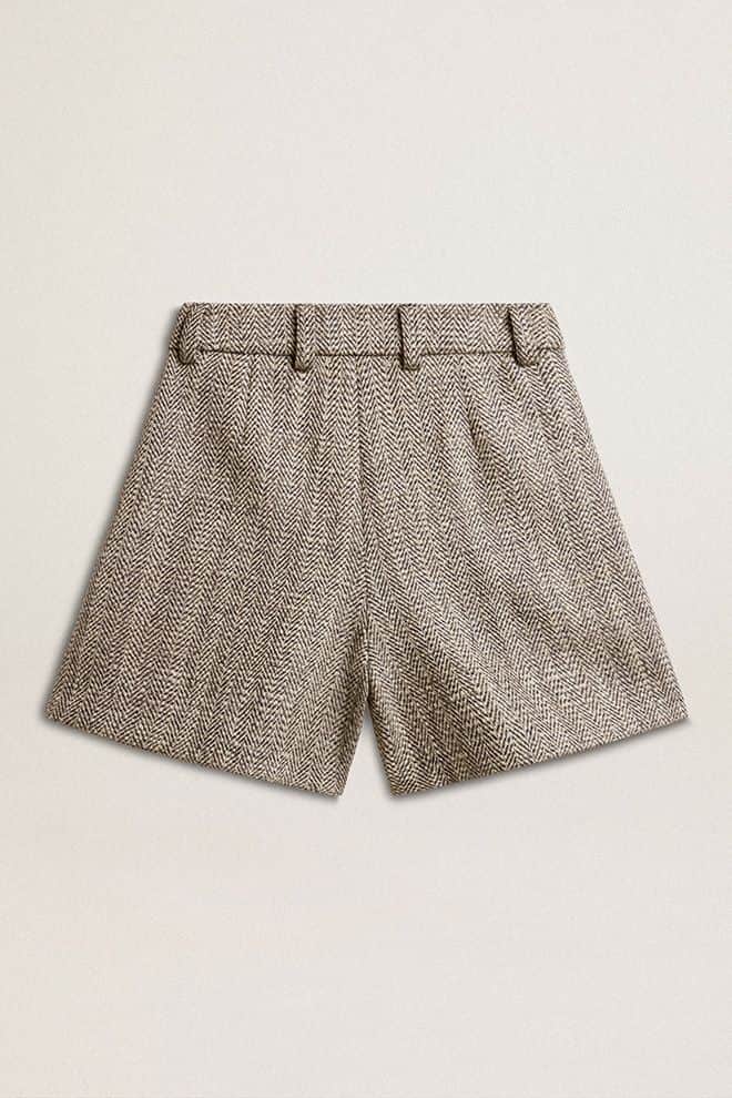 Women | Ecru Brown Shorts Herringbone Wool | Midnight x Ecru - Image 7