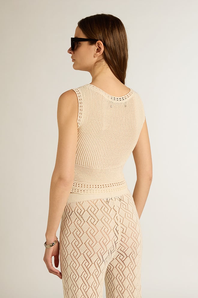 Women | Ecru-Colored Gilet | Ecru - Image 8