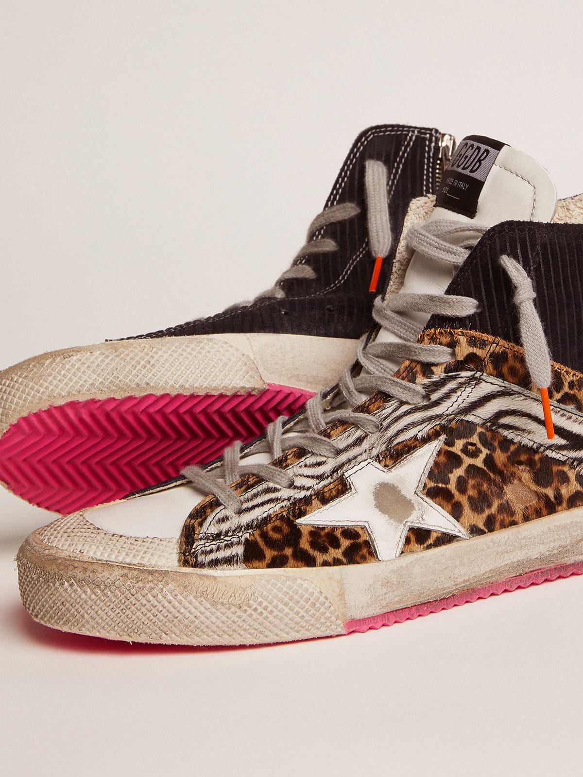 Women | Francy Lab Sneakers with Printed Suede Pony-Skin Upper | Off Black x Beige Brown Black x White Black x White - Image 5