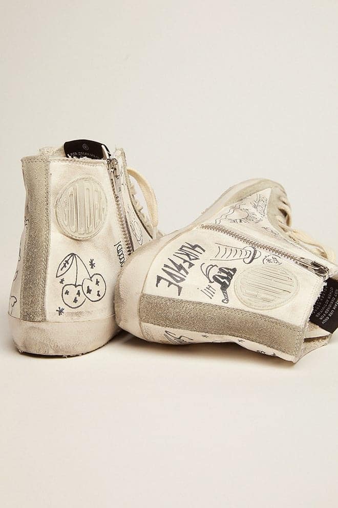 Women | Francy Nappa with Ice-Gray Suede Star & Black Lettering | White x Ice x Black - Image 4