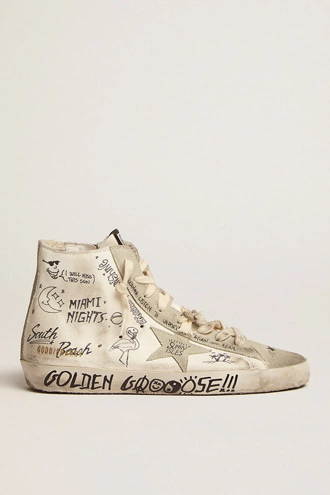 Women | Francy Nappa with Ice-Gray Suede Star & Black Lettering | White x Ice x Black - Image 8