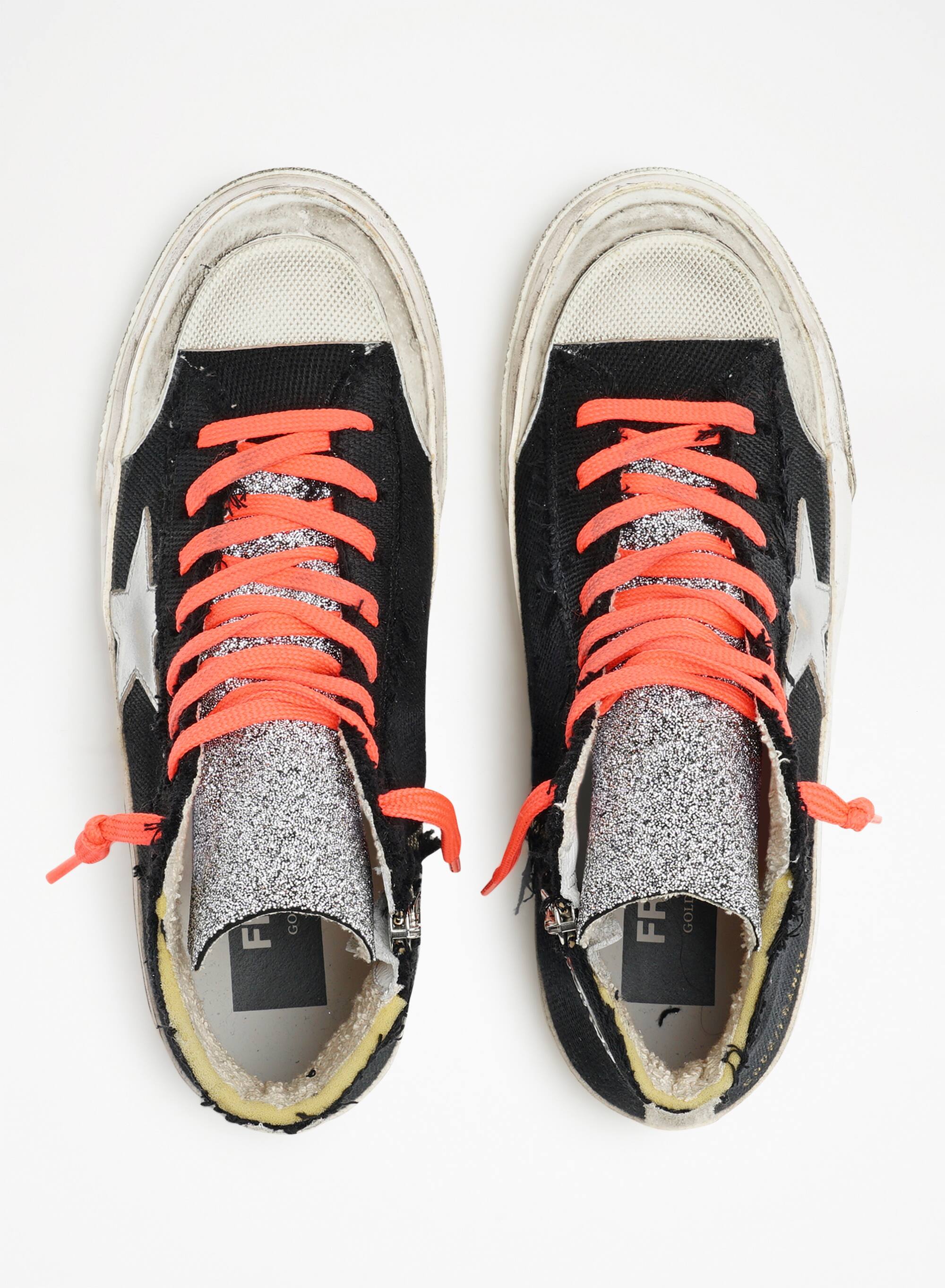 Women | Francy Penstar Black Canvas with Crystal Tongue & Laminated Star | Black x Silver x Ice - Image 4