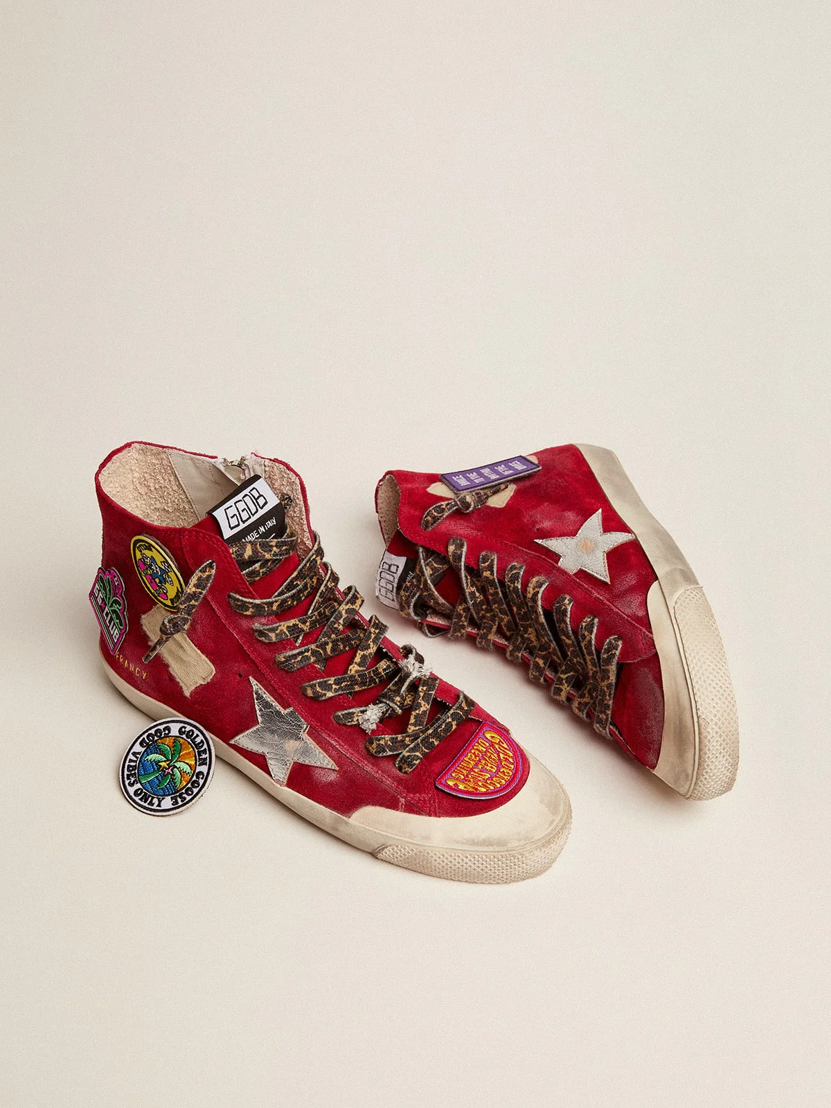 Women | Francy Penstar Red Suede & Multicolor Patch | Red x Silver x Multicolor - Image 2